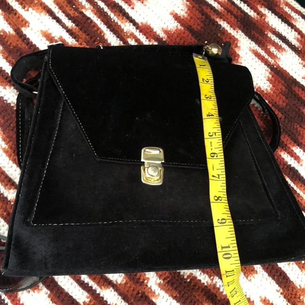 90s Vintage Goth Black Faux Suede Velvet Envelope Flap Briefcase Hand Bag Purse